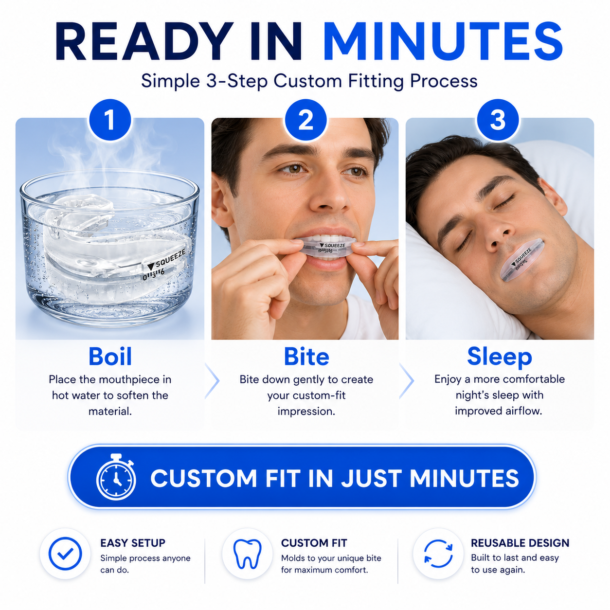 Snorist ready in minutes – simple 3-step custom fitting process